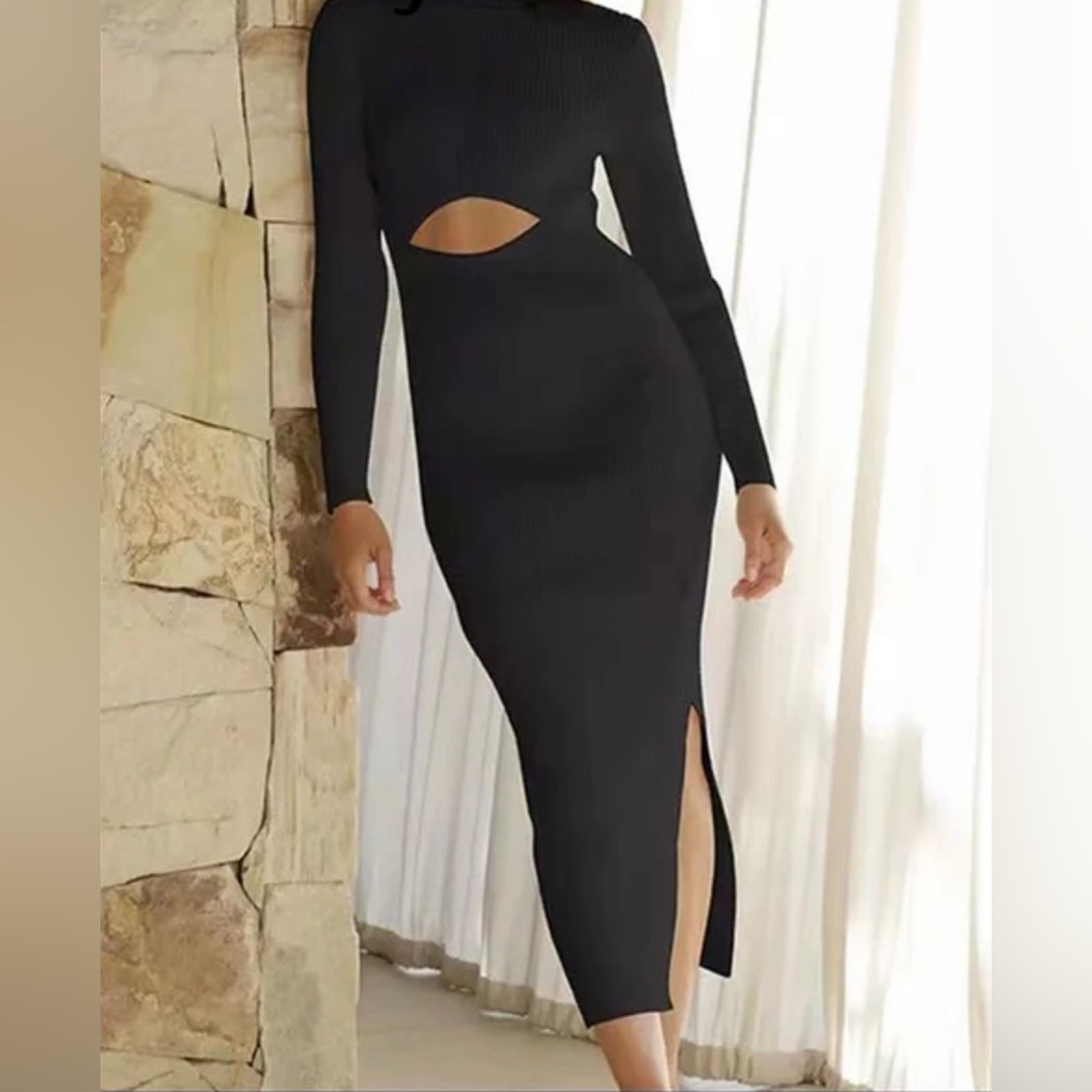 NWOT green cut out waist slit midi dress one size
